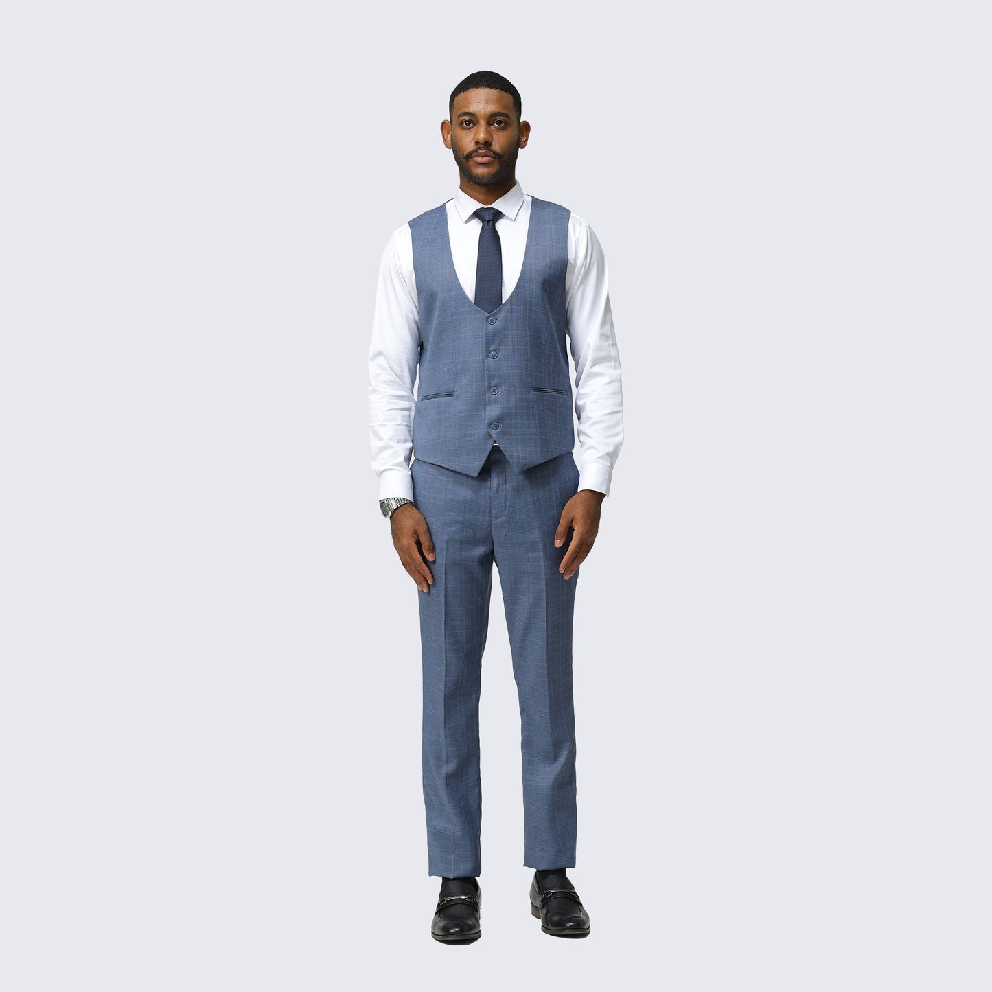 Medium Blue Skinny Fit Suit Three Piece Set - Wedding - Prom