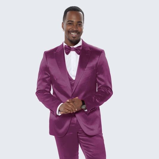 Purple Satin Tuxedo Four Piece Set - Wedding - Prom