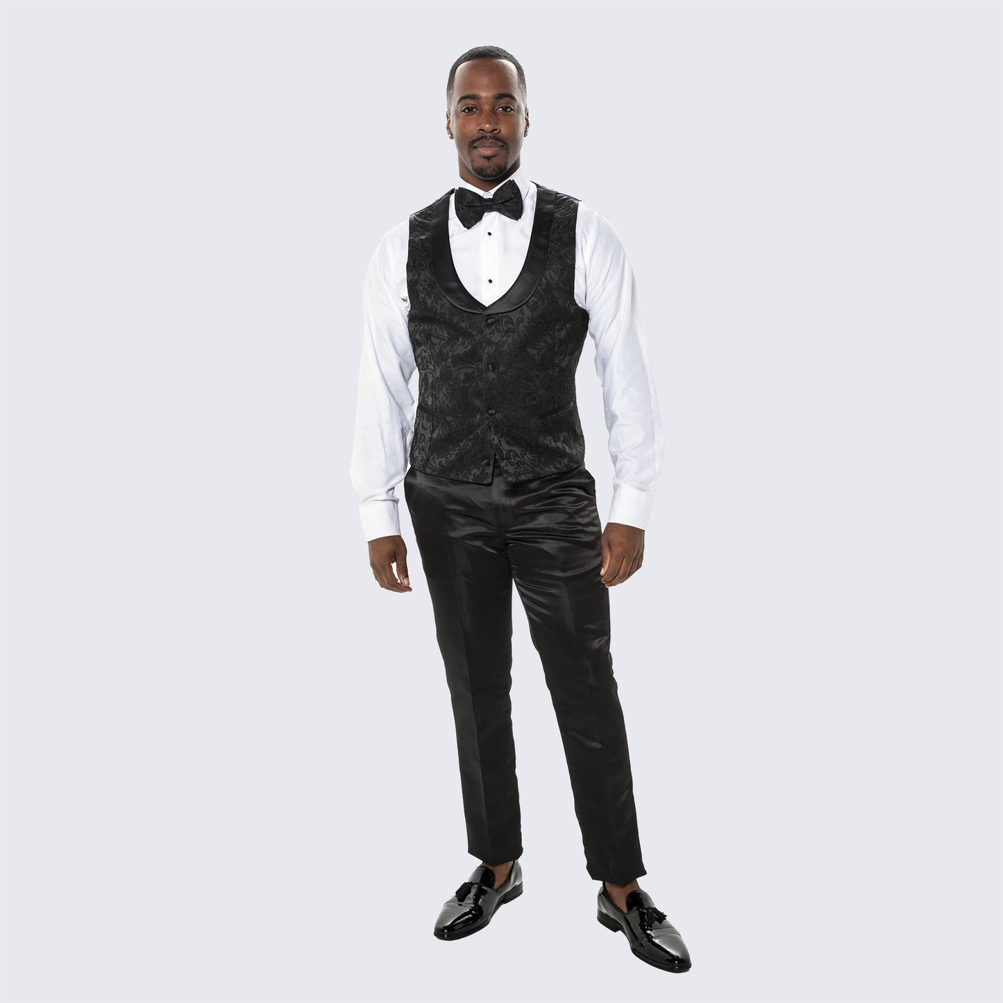 Men's Black Tuxedo with Floral Design Four Piece Set- Wedding - Prom