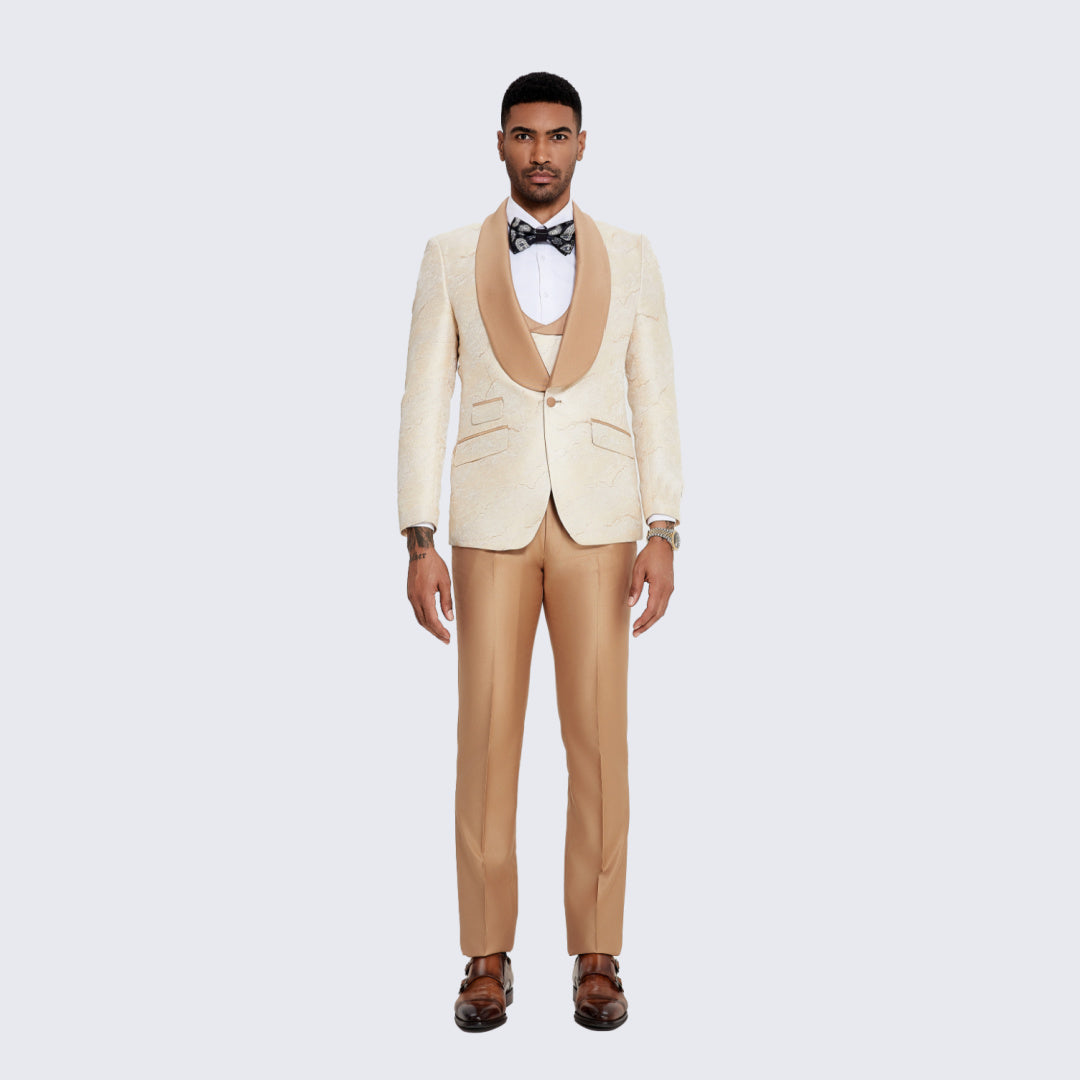 Men's Ivory Tuxedo with Two-Tone Design- Wedding - Prom
