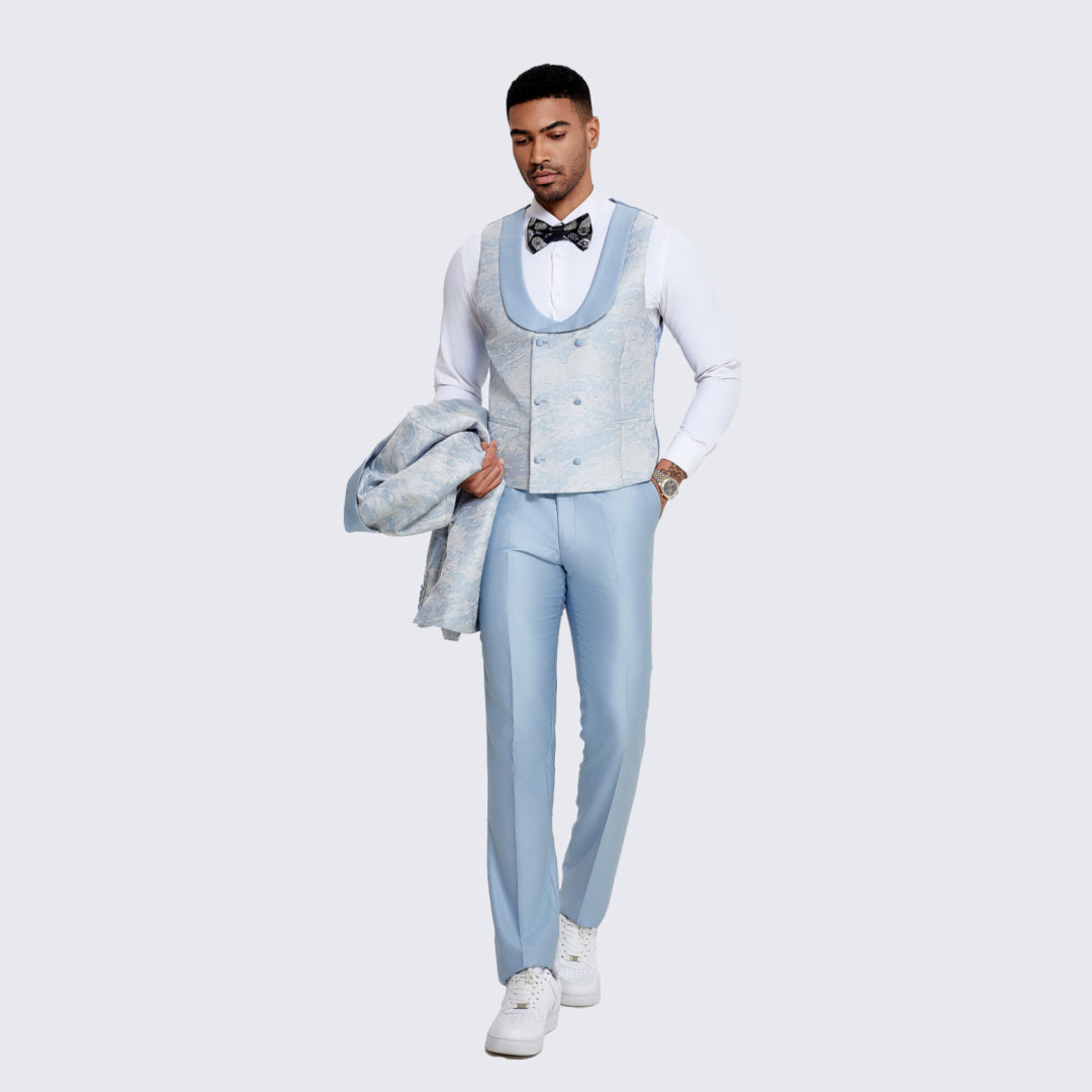 Men's Sky Blue Tuxedo with Two-Tone Design- Wedding - Prom