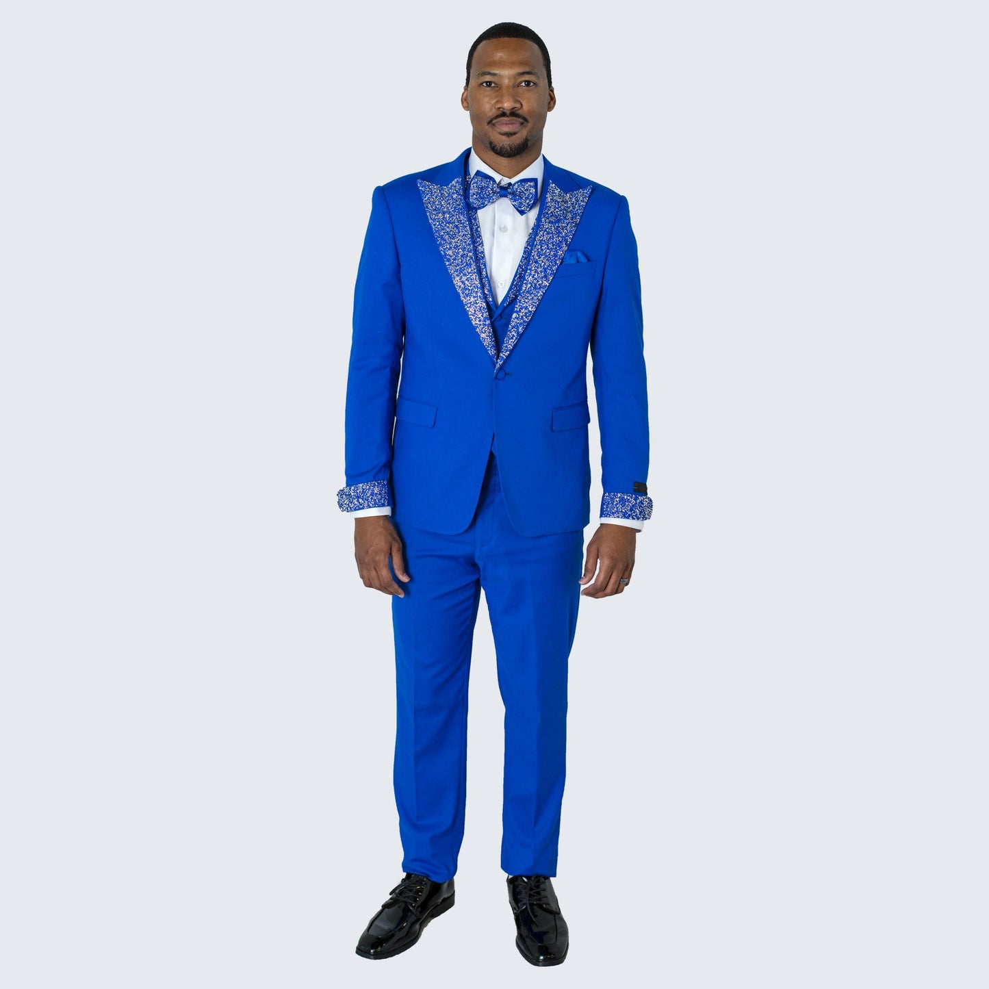 Royal Blue Peak Lapel Tuxedo with Stones – 4 Piece Set