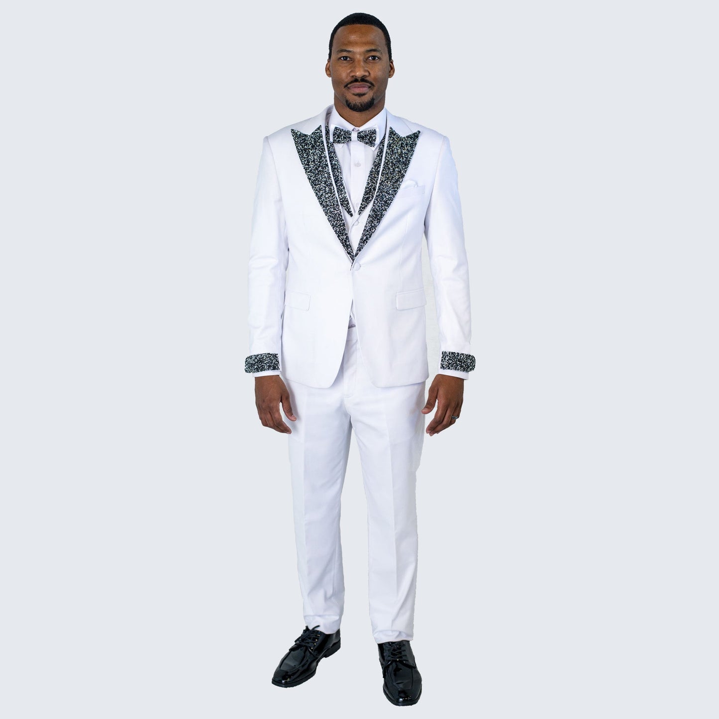 White Peak Lapel Tuxedo with Stones – 4 Piece Set
