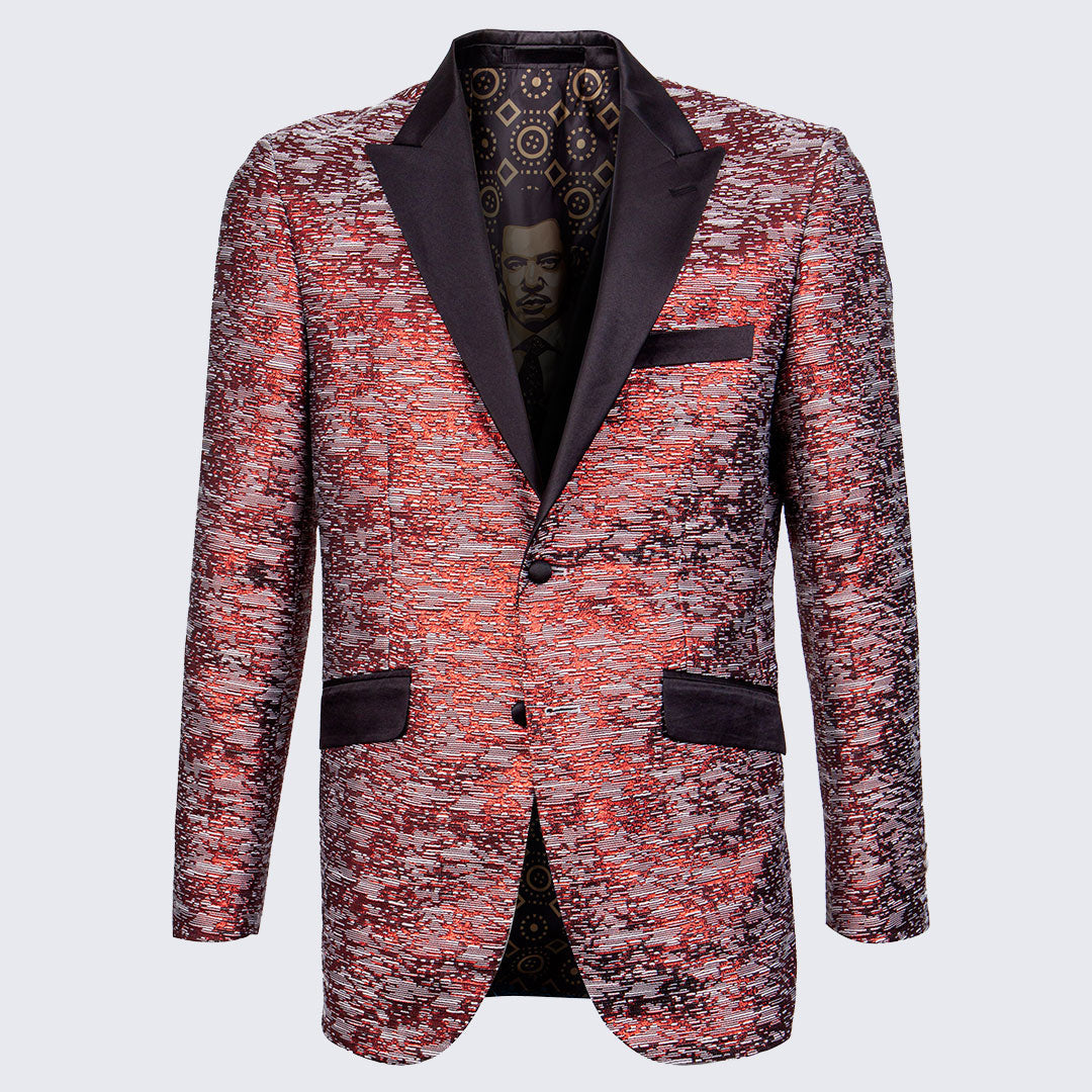 Red Textured Tuxedo Jacket Slim Fit with Satin Peak Lapel- Wedding - Prom