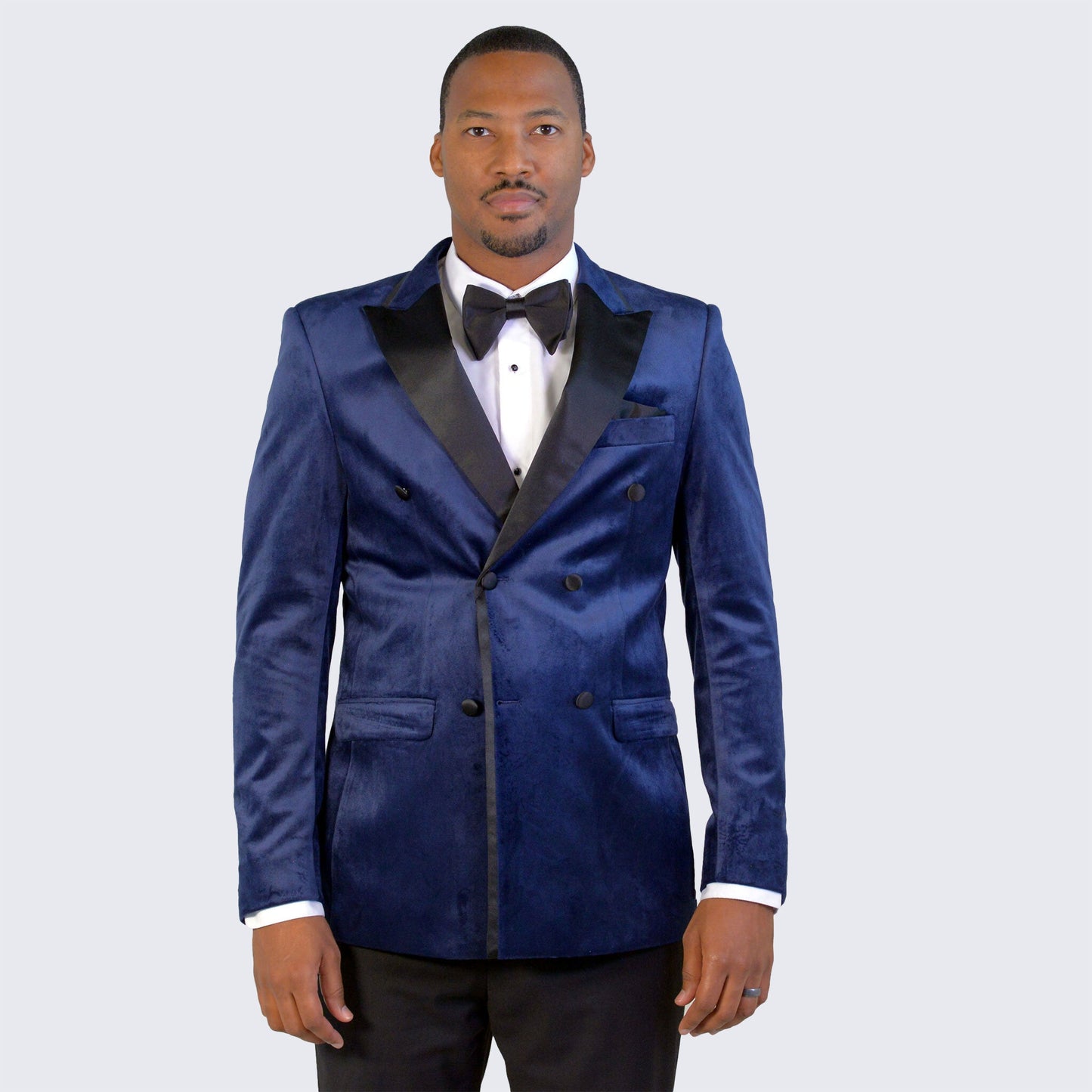 Navy Velvet Tuxedo Jacket Double Breasted- Wedding - Prom