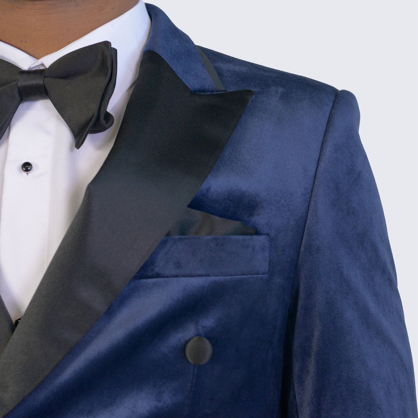 Navy Velvet Tuxedo Jacket Double Breasted- Wedding - Prom