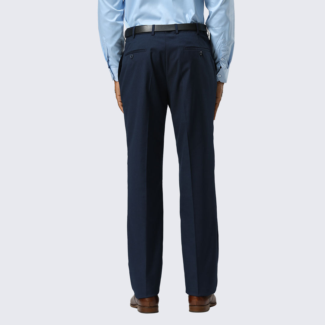 Navy Blue Modern Fit Dress Pants – Flat Front, Unhemmed (Expandable Waistband)