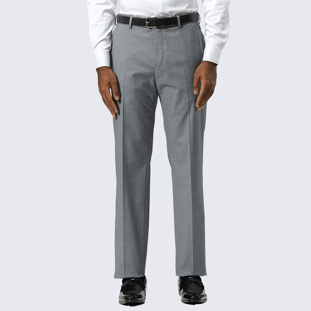 Mid Grey Modern Fit Dress Pants – Flat Front, Unhemmed (Expandable Waistband)