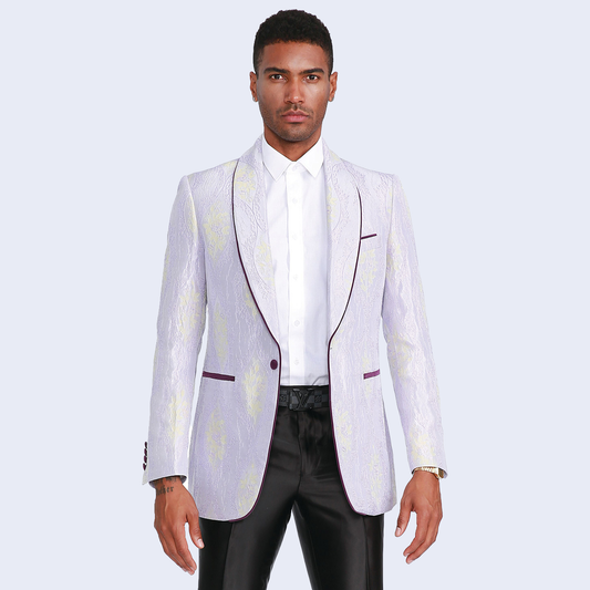 Purple Tuxedo Jacket with Fancy Pattern- Wedding - Prom