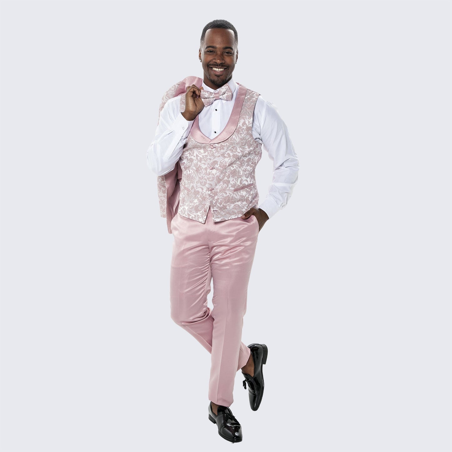 Men's Blush Pink Tuxedo with Floral Design Four Piece Set- Wedding - Prom