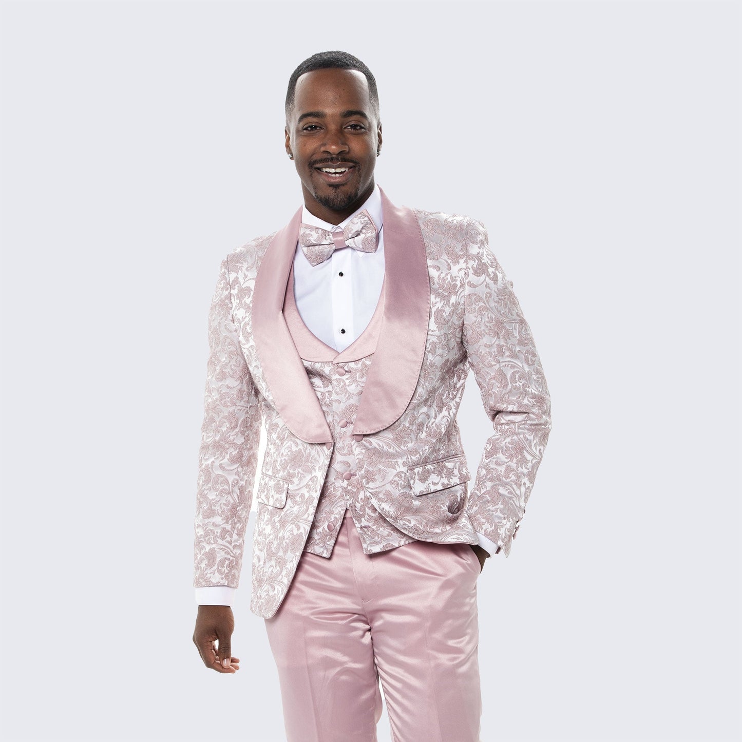 Men's Blush Pink Tuxedo with Floral Design Four Piece Set- Wedding - Prom