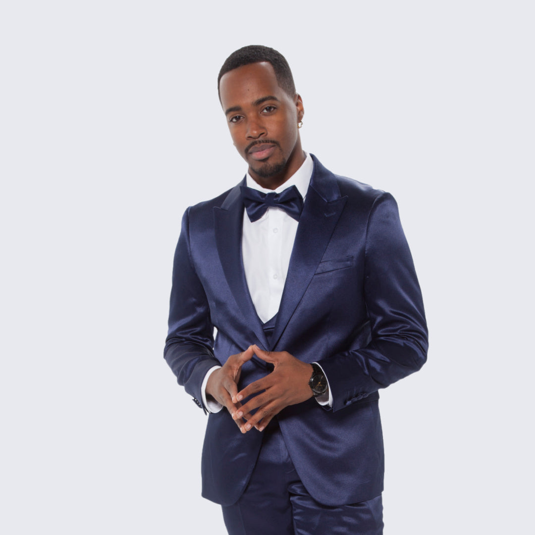 [DISCOUNTED] Blue Satin Tuxedo Four Piece Set - Limited Sizes