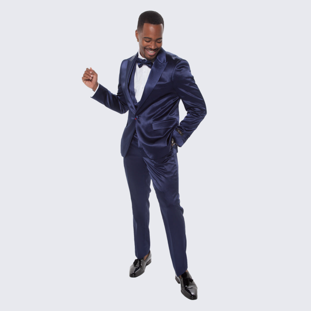 [DISCOUNTED] Blue Satin Tuxedo Four Piece Set - Limited Sizes