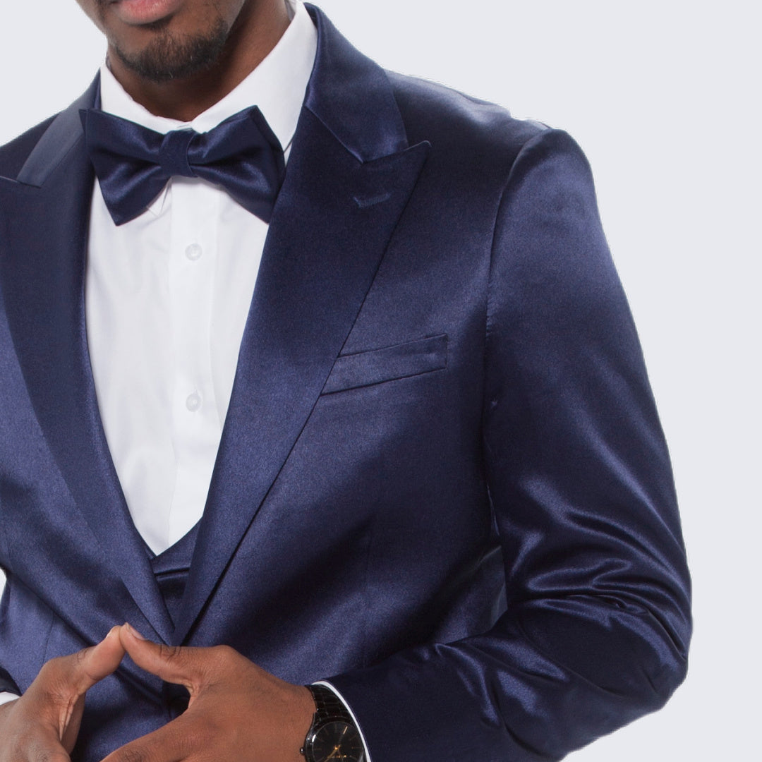 [DISCOUNTED] Blue Satin Tuxedo Four Piece Set - Limited Sizes