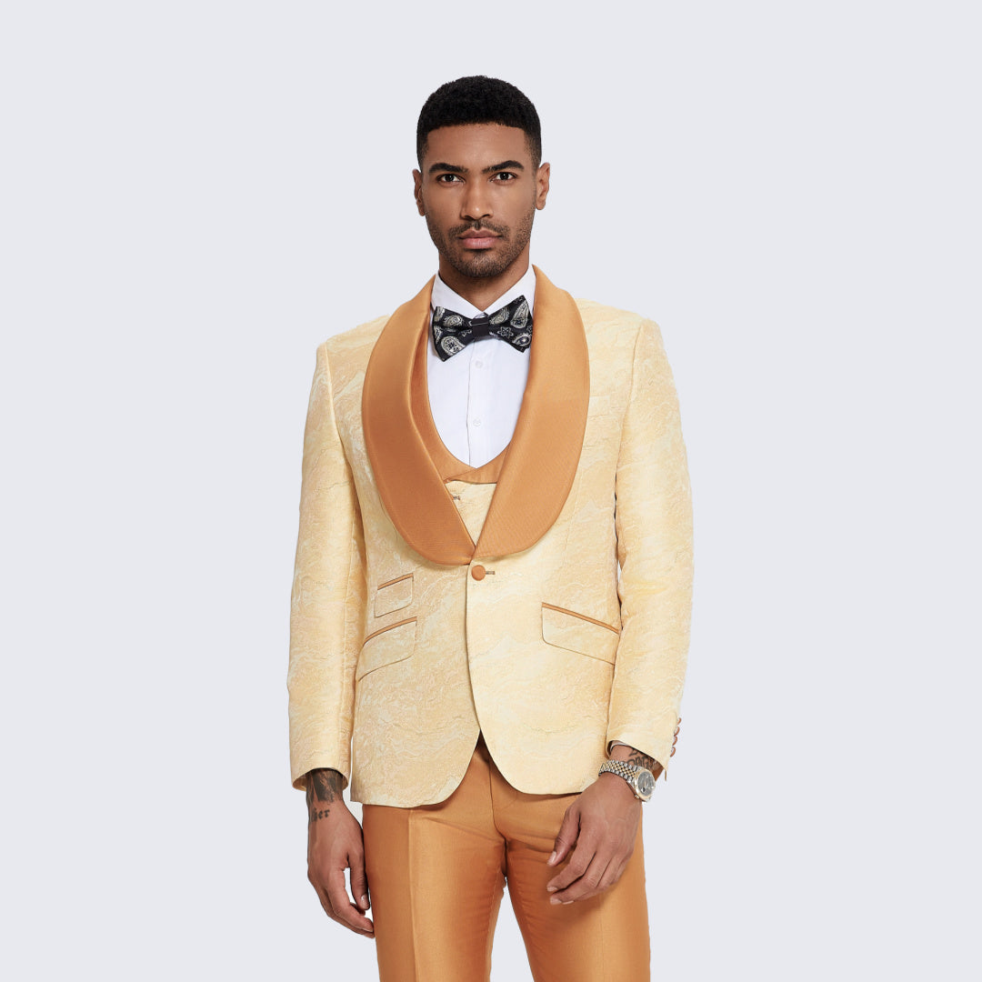 Men's Gold Tuxedo with Two-Tone Design- Wedding - Prom