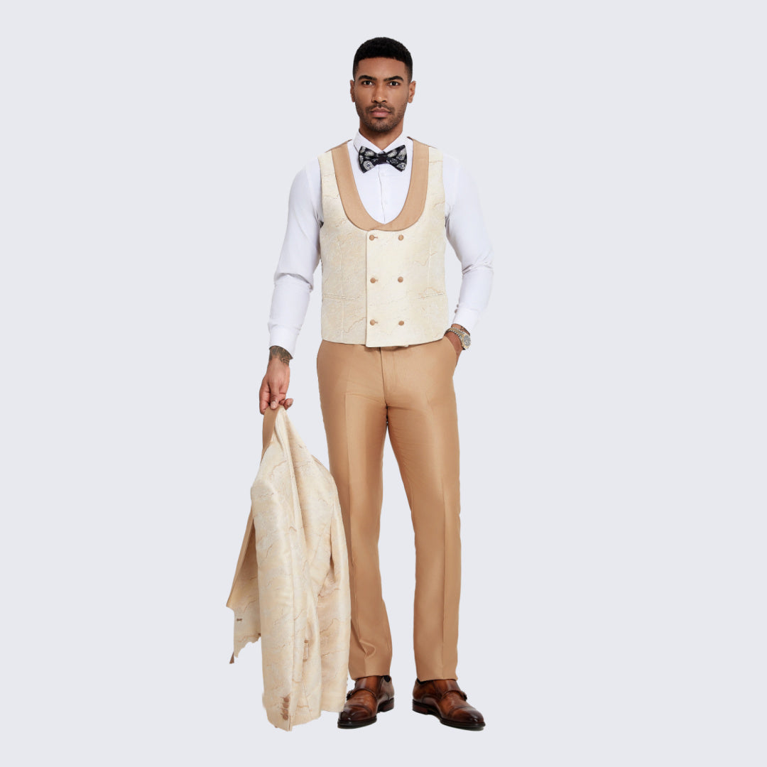 Men's Ivory Tuxedo with Two-Tone Design- Wedding - Prom