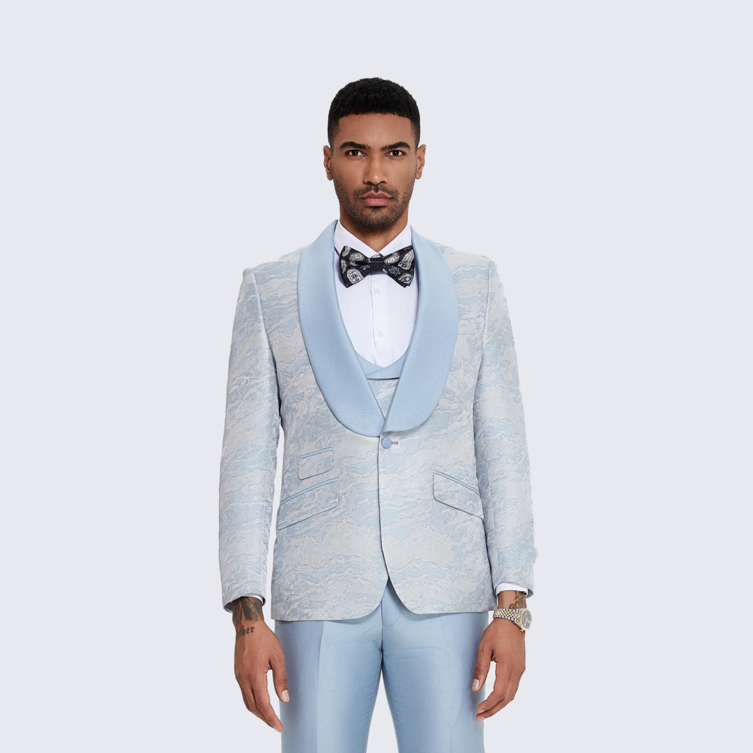 Men's Sky Blue Tuxedo with Two-Tone Design- Wedding - Prom