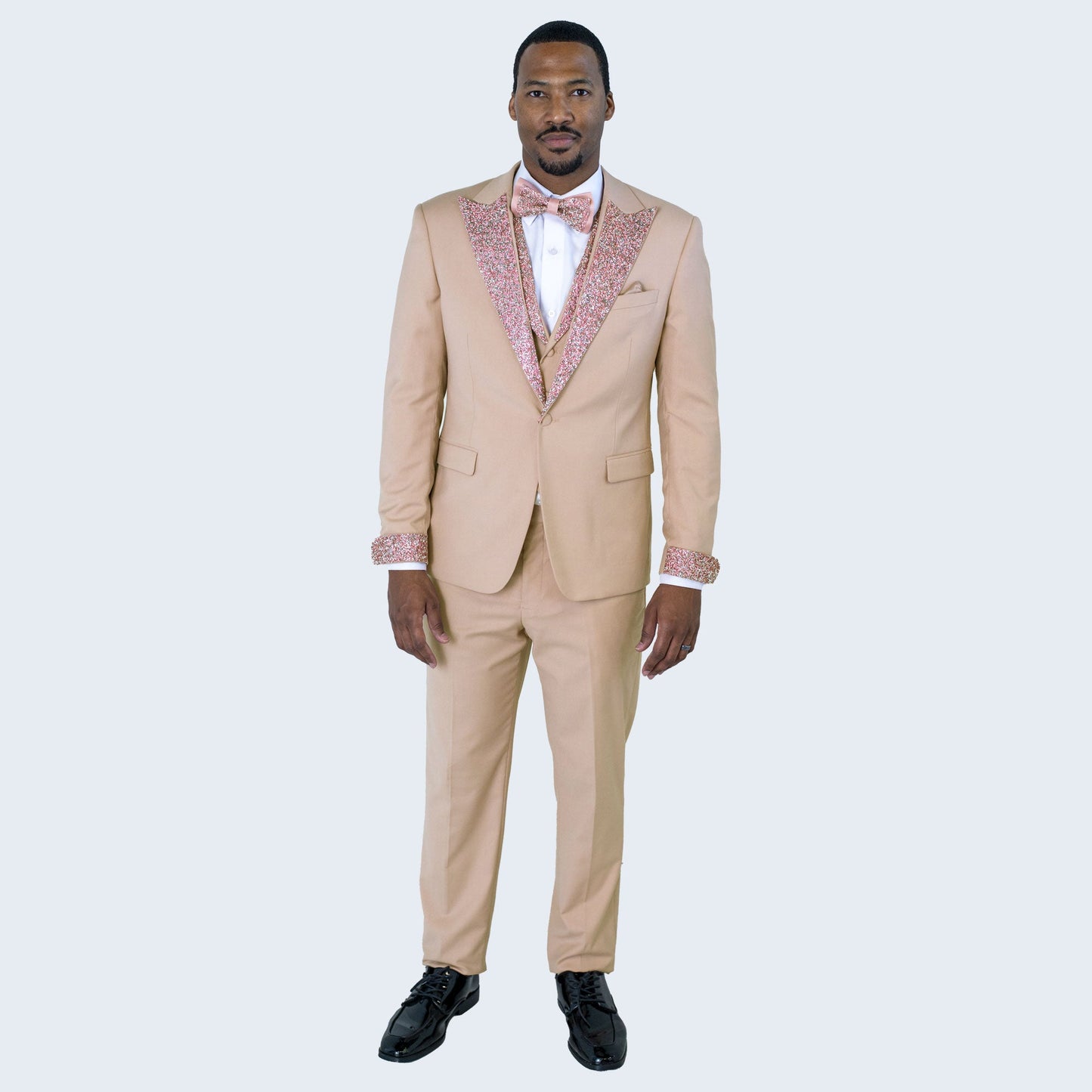 Rose Gold Peak Lapel Tuxedo with Stones – 4 Piece Set