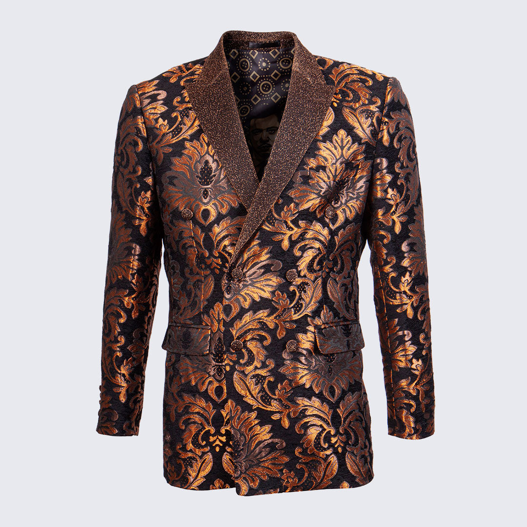 Rust Floral Tuxedo Jacket Slim Fit with Peak Lapel   - Wedding - Prom