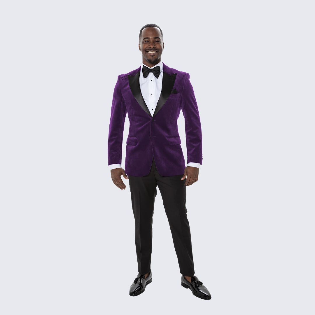 Purple Velvet Tuxedo Jacket with Large Peak Lapel - Wedding - Prom