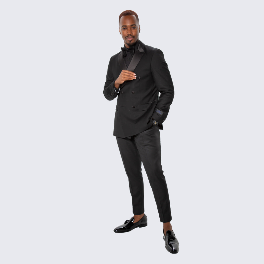 [DISCOUNTED] Black Double Breasted Slim Fit Tuxedo Peak Lapel - Limited Sizes