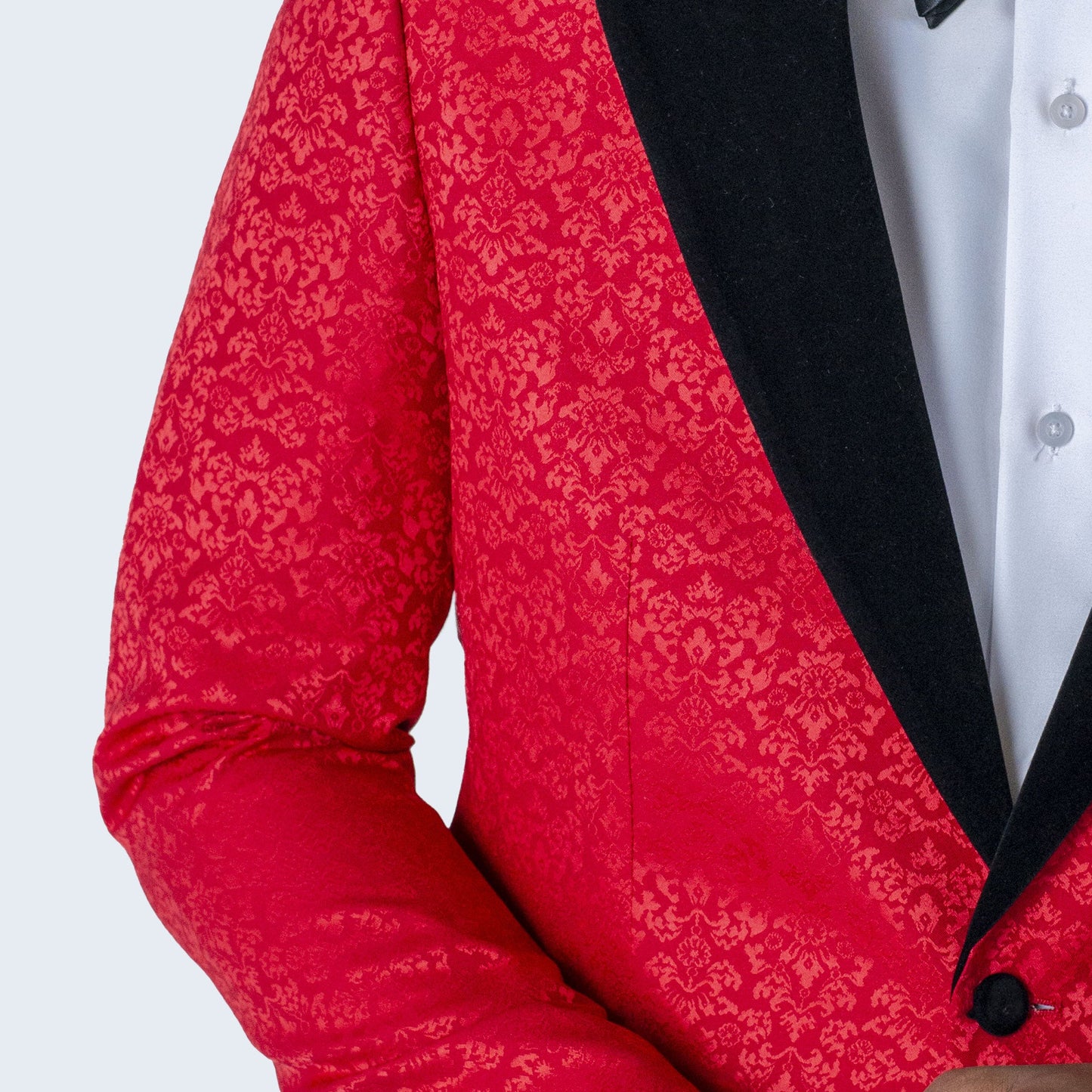 Red Paisley Tuxedo with Velvet Peak Lapel – 2-Piece Wedding & Prom
