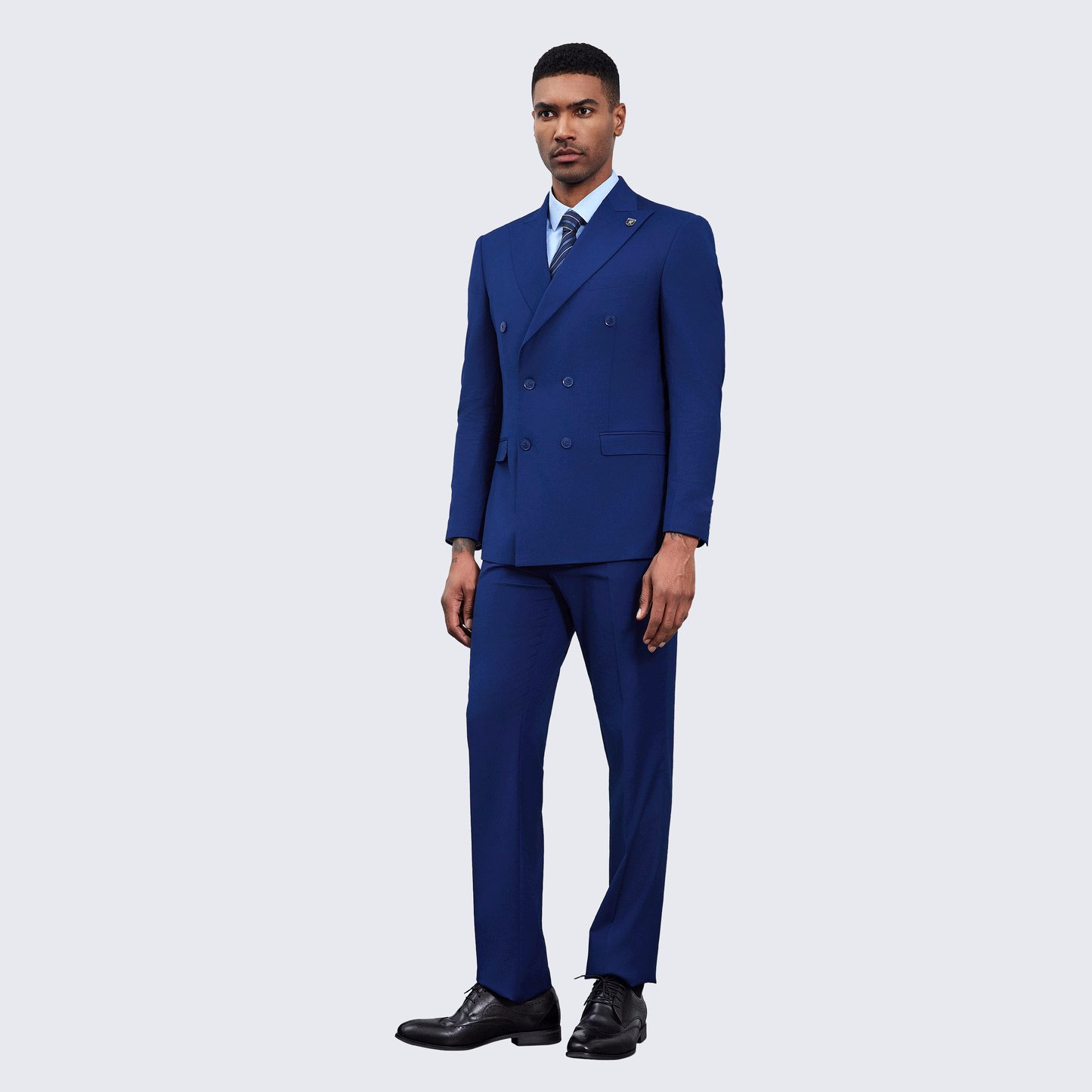 Men’s Double Breasted Blue Suit with Peak Lapel – Wedding & Prom