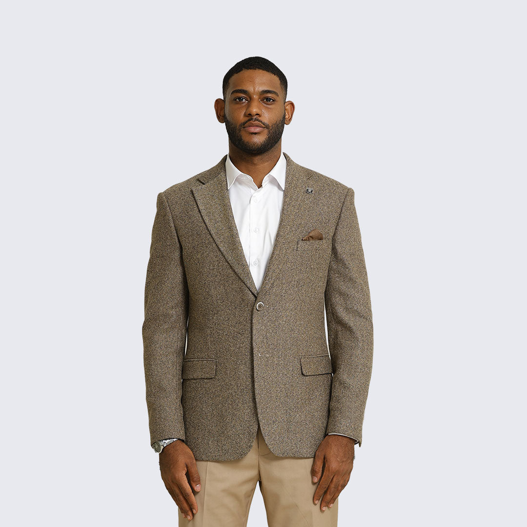 Tan Tweed Blazer Jacket with Peak Lapel – Wedding & Prom